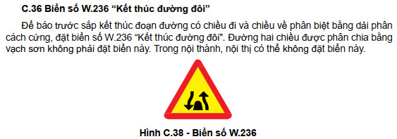 Ý nghĩa biển báo kết thúc đường đôi W.236